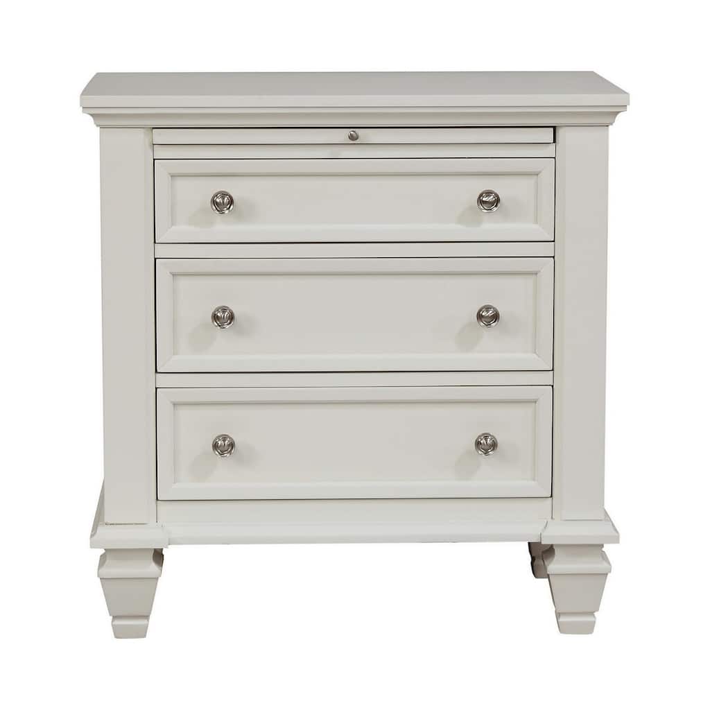 White/Nickel 3 Drawer 29 in. W Nightstand with Sturdy Hardware and Ample Storage