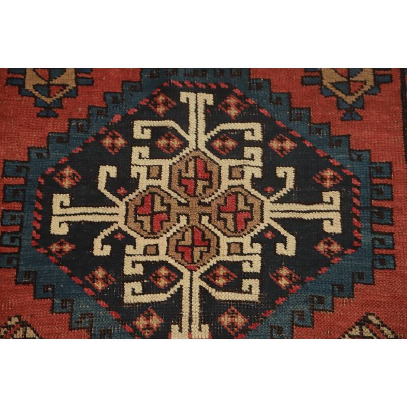 Hand Knotted Oriental 100% Wool Carpet Traditional Geometric Oranges & Rust Kazak Area Rug - 8' 5'' X 4' 2''
