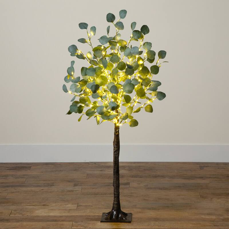 Pre-Lit Artificial Eucalyptus Tree - 4' - Warm White LED Lights