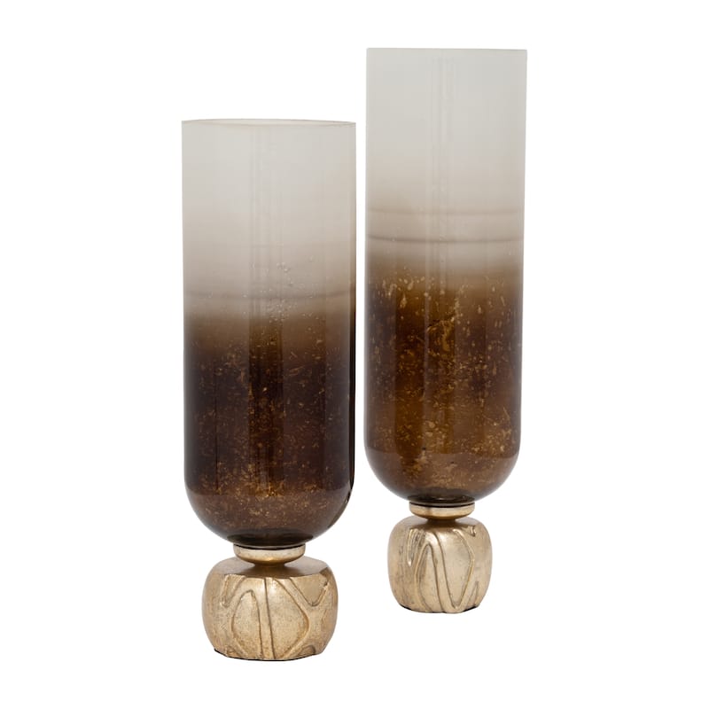Sagebrook Home Ivory/Gold Cylinder Ombre Glass Candleholder