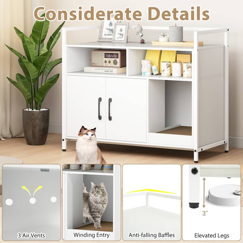 Gymax Cat Litter Box Enclosure w/ Storage Compartments Removable
