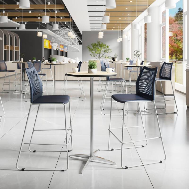3 Pack Stackable Sled Base Barstool with Vented Back and Integrated Footrest - 19.75"W x 23.25"D x 44.25"H