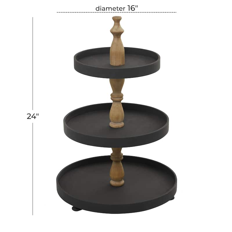 Wood 3 Level Tiered Server with Wood Post - Black or White - Roche River Decor