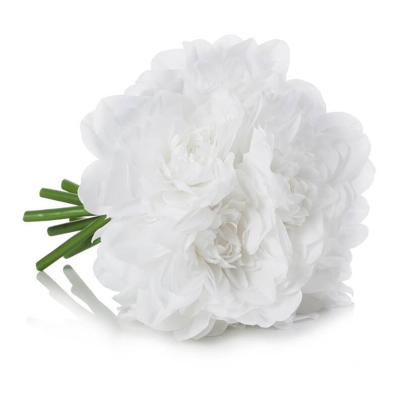 Enova Home Artificial Silk Dahlias Fake Flowers Arrangement in Clear Glass Vase with Faux Water For Home Decoration