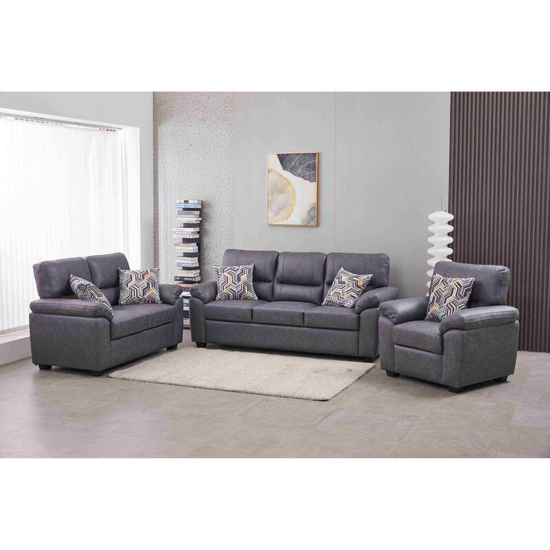 Faux Leather Living Room Set - Dark Grey