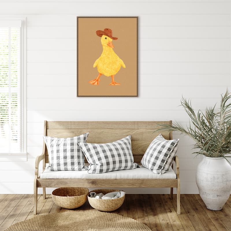 Daphne the Cowgirl Duckling by Anyone Can Yeehaw Framed Canvas Wall Art Print - Sylvie Beaded Gold