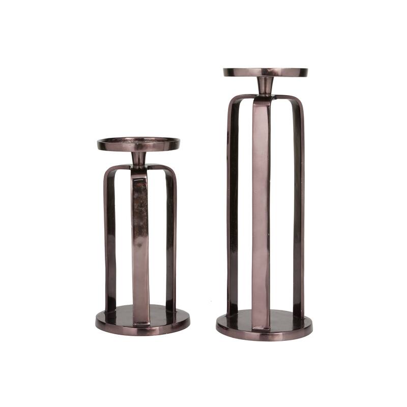 CosmoLiving by Cosmopolitan Black, Silver or Gold Aluminum Pillar Geometric Candle Holder (Set of 2) - S/2 14", 10"H