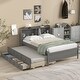 preview thumbnail 1 of 5, Full Size Platform Bed with 3 Storage Drawers, Multi-Functional Wood Full Bedframe with Bedside Bookcase & Twin Size Trundle Bed