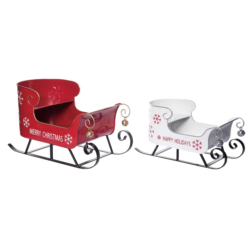 Transpac Metal 18.25 in. Multicolor Christmas Sleigh Set of 2