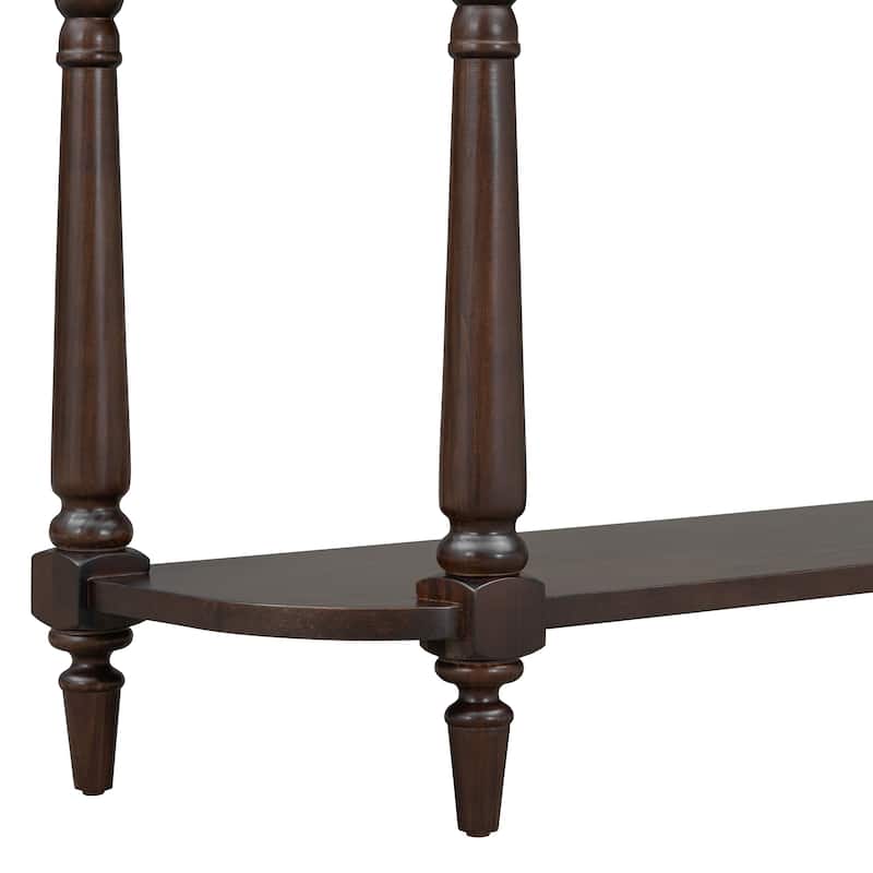 Narrow Console Table, Curved Corner Sofa Table with Full-Width Drawers and Open Storage Shelf, Retro Entryway Table Espresso