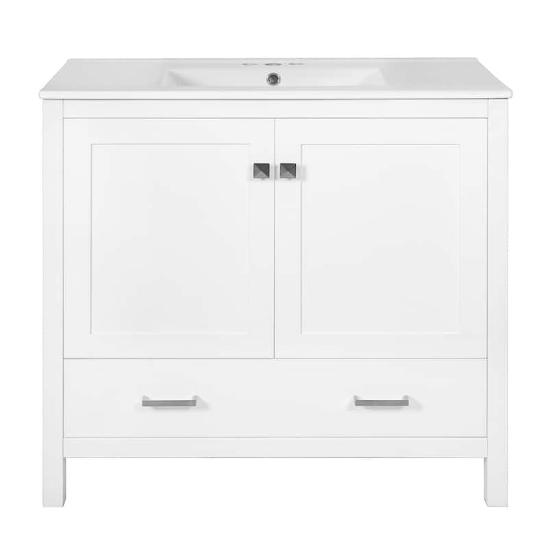 36"Freestanding Bathroom Vanity with Ceramic Sink - White