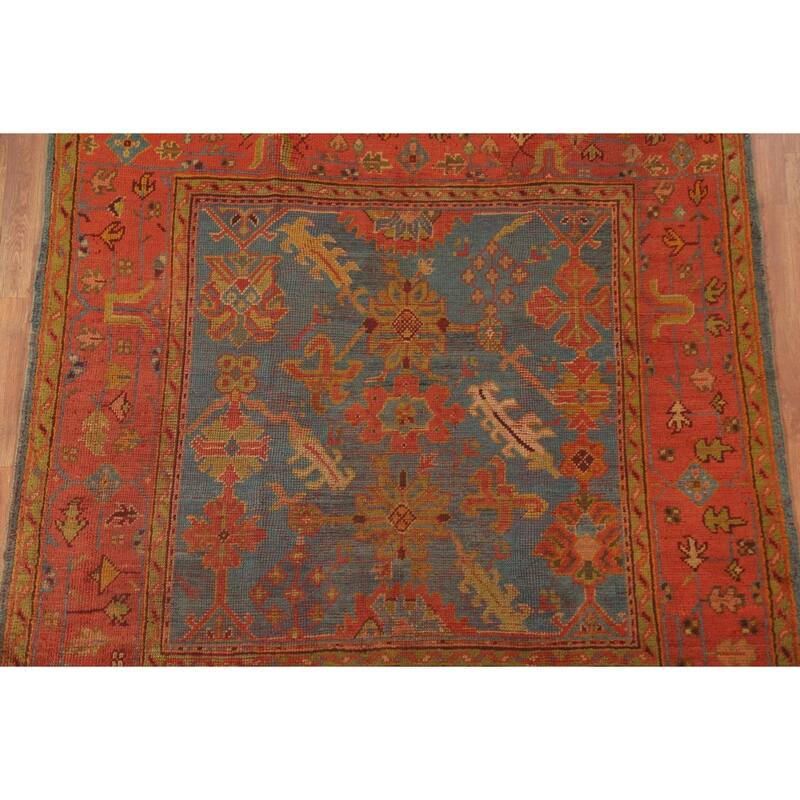 Hand Knotted Oriental 100% Wool Carpet Transitional Geometric Navy Blue & Blues Oushak Area Rug - 6' 2'' X 5' 11''