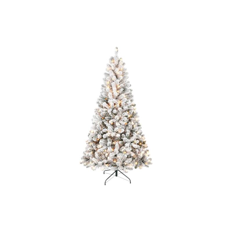 HomeRoots 5' Pre Lit Full Flocked Spruce Christmas Tree - Green/White - 31.00 in. x 60.00 in. x 31.00 in.