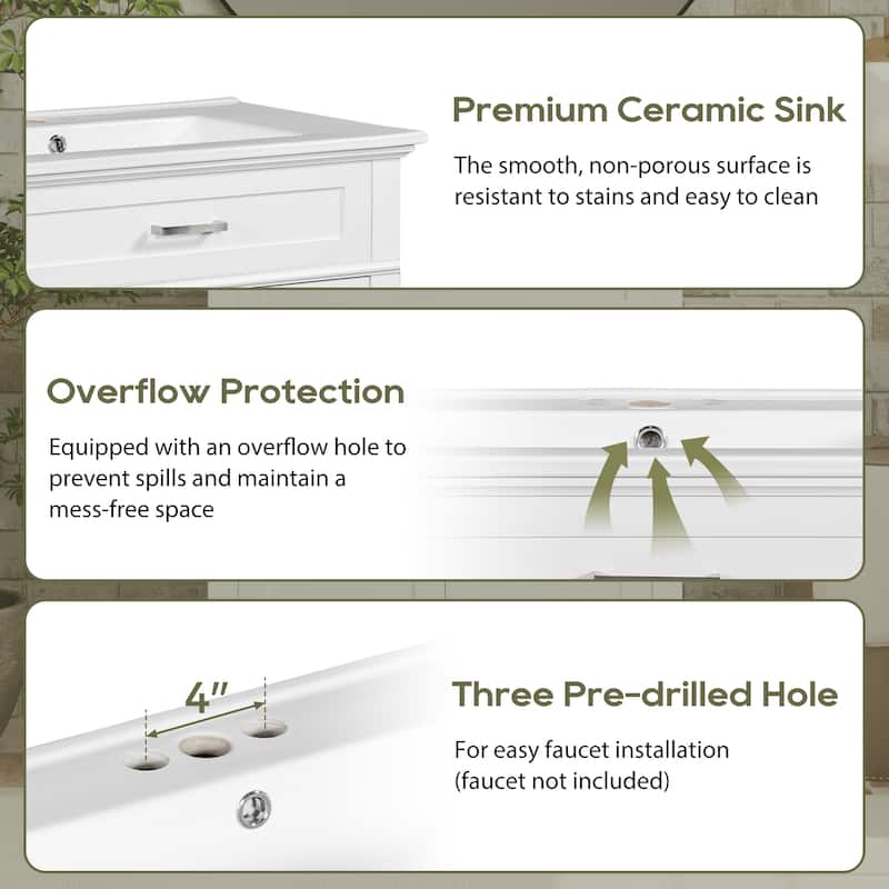 GDFStudio - Ailsa Wood & Ceramic 30" Bathroom Vanity with Basin, Soft-Close Door & Adjustable Shelves