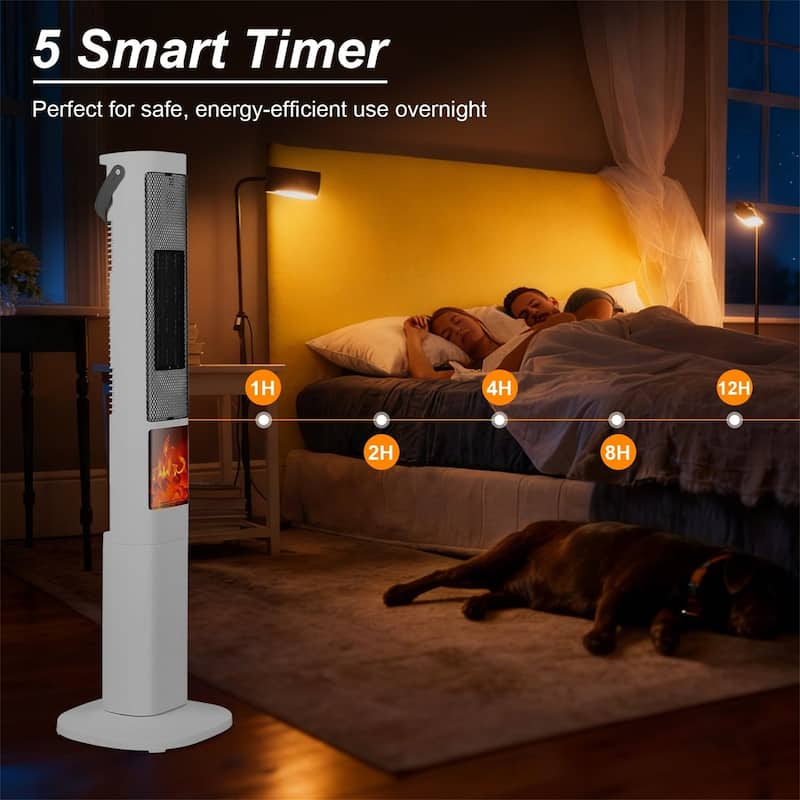 3D Flame Ceramic Tower Heater, 1500W Oscillating Space Heater with Remote