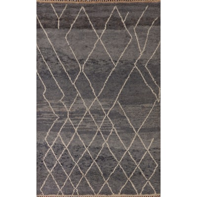 Plush Moroccan Area Rug Hand-Knotted Oriental Wool Carpet - 7'10" x 10'11"