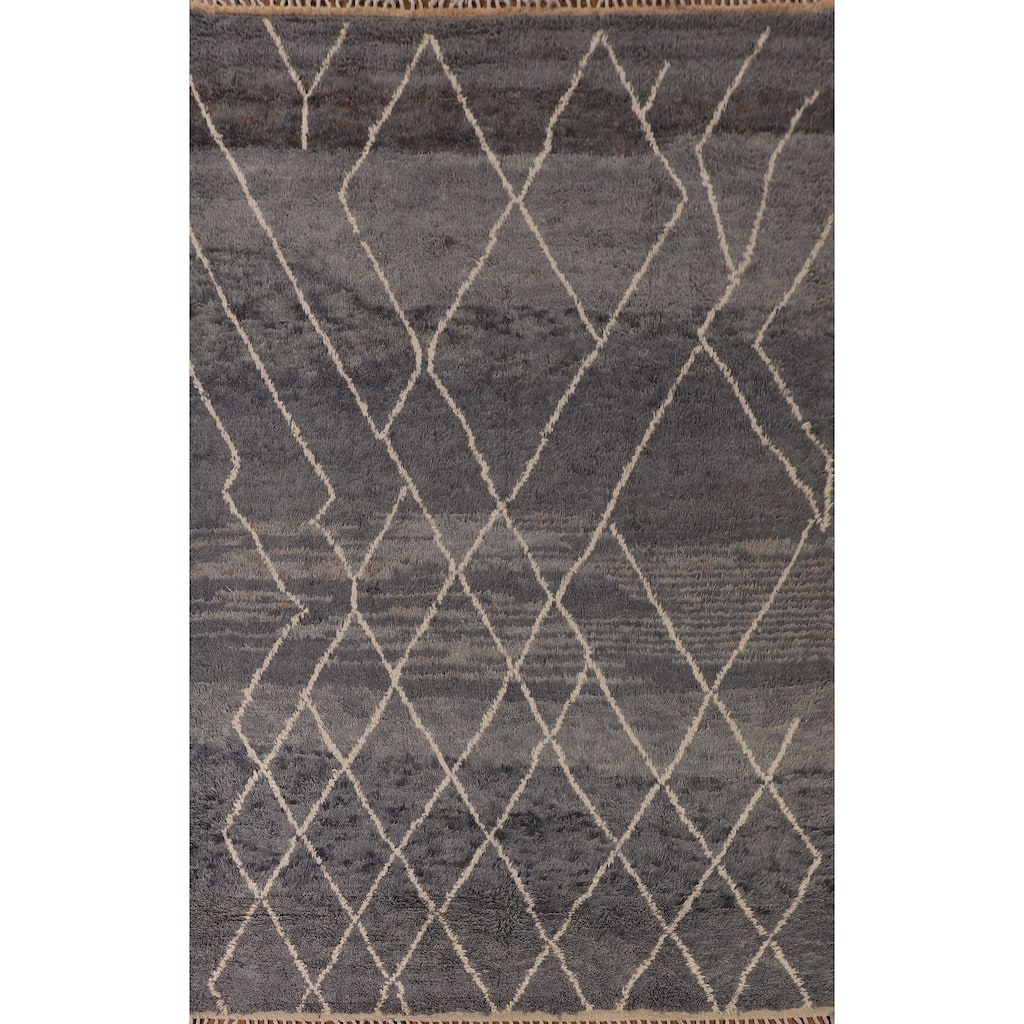 Plush Moroccan Area Rug Hand-Knotted Oriental Wool Carpet - 7'10" x 10'11"