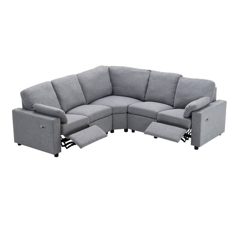 88.9" Linen Power Recliner Sectional Sofa with Storage Drawers
