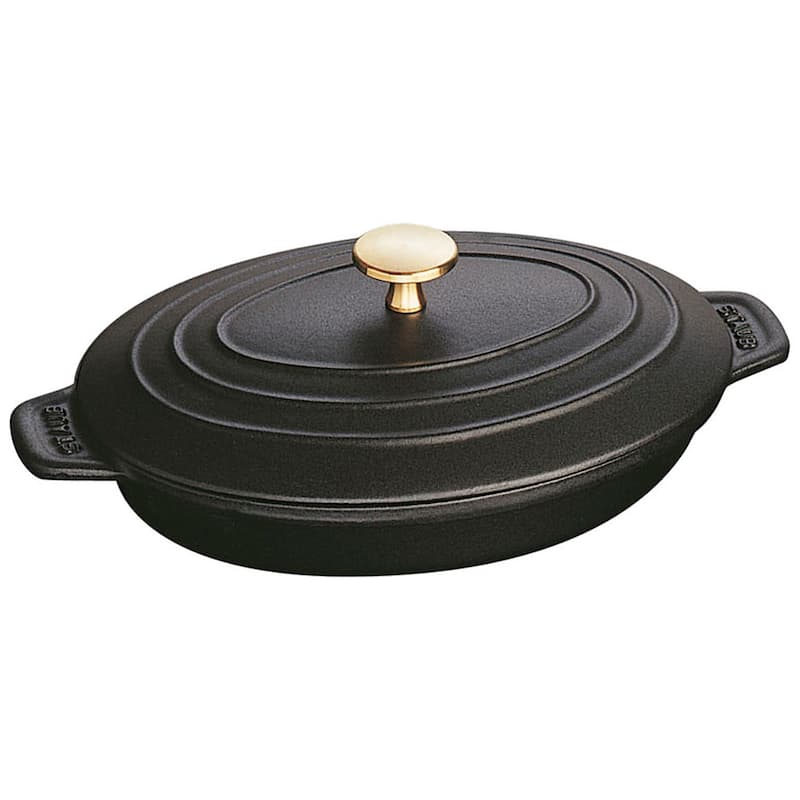 STAUB Cast Iron 9-inch x 6.6-inch Oval Covered Baking Dish - 9" x 6.6" - Matte Black