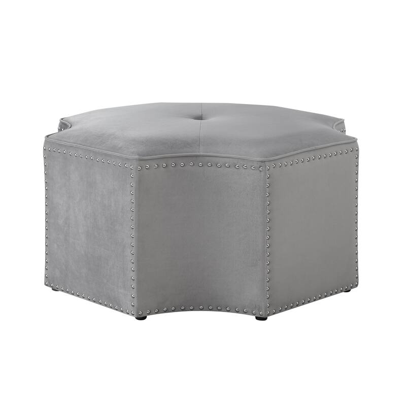33" Gray Velvet Tufted Octagonal Cocktail Ottoman