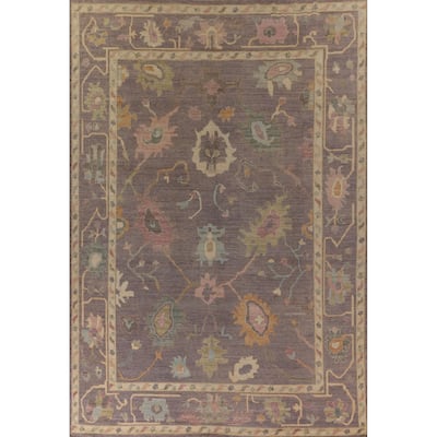 All-Over Gray Oushak Vegetable Dye Large Area Rug Handmade Wool Carpet - 10'0" x 13'9"