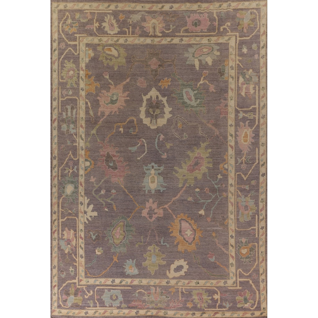 All-Over Gray Oushak Vegetable Dye Large Area Rug Handmade Wool Carpet - 10'0" x 13'9"