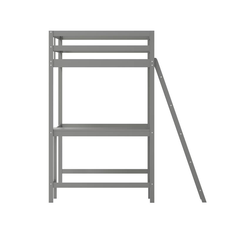 Traditional Wood Slat Loft Bed with Integrated Desk & Ladder