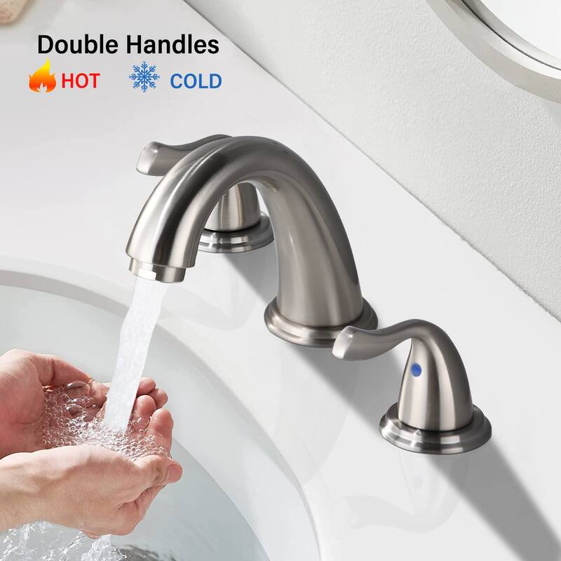 Modern 2 Handle Bathroom Sink Faucet with Aerator, Corrosion and Rust Resistant, Anti Fingerprint, 3 Holes