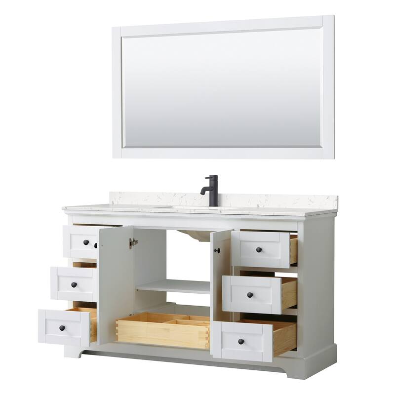 Avery 60 Inch Single Vanity, Cultured Marble Top, 58 Inch Mirror