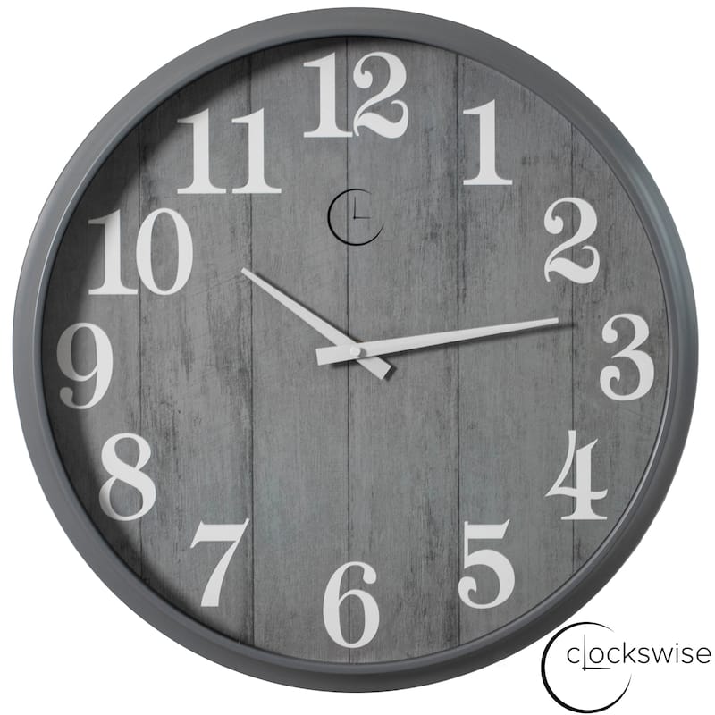Large Outdoor Wall Clock Thermometer Combo, Waterproof Silent Garden Weather Station Home Indoor Patio Pool Black - 18 Inch - Grey Solid
