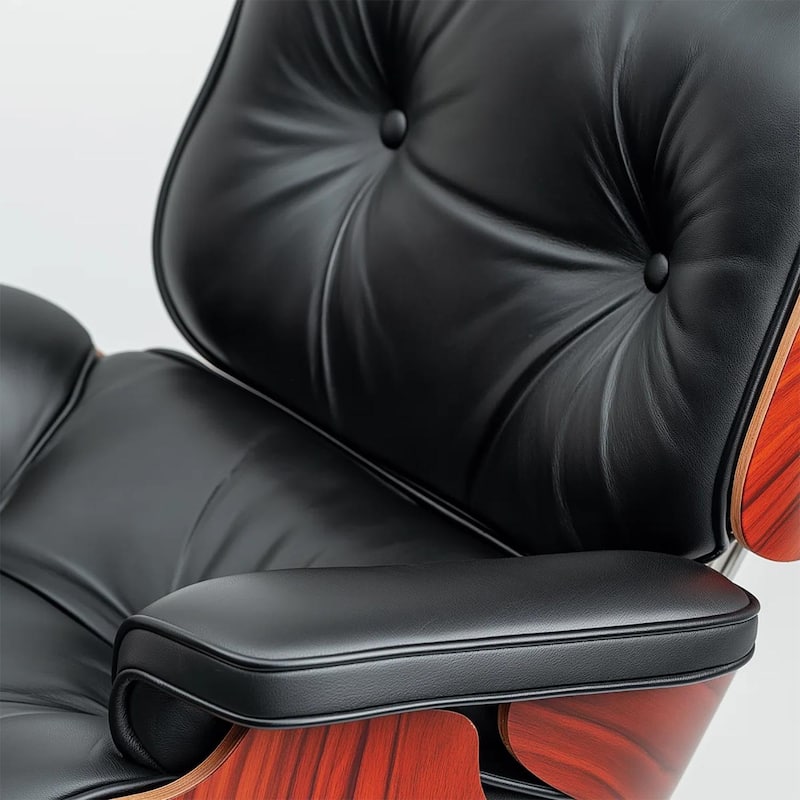 Mid-century Full Grain Leather Accent Chaise Lounge Chair and Ottoman