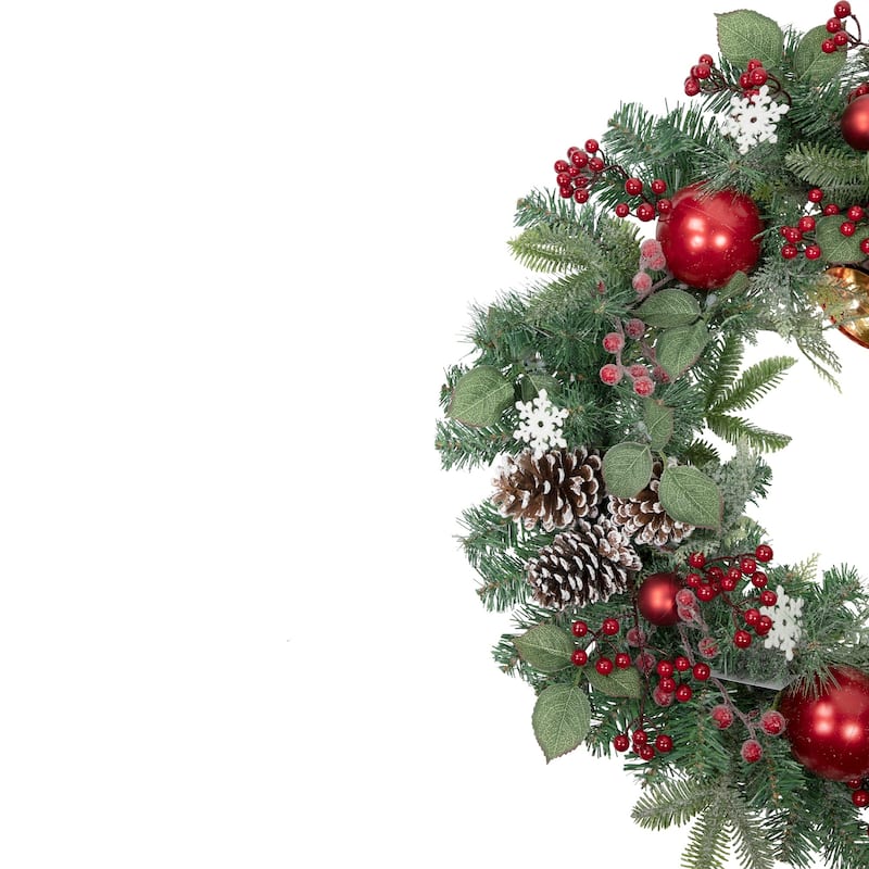 Red Bells and Mixed Foliage Artificial Christmas Wreath 30-Inch Unlit - 30"