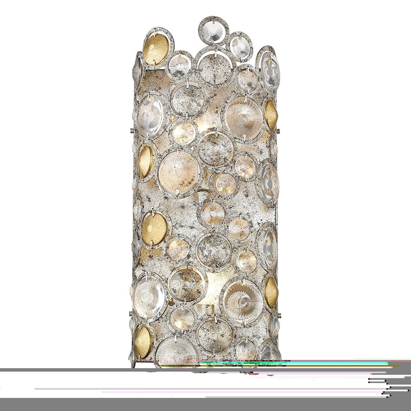 2-Light Transitional Antique Silver Leaf Flush Mount Wall Sconce with Crystal Accents and Dimmable LED Fixture - 18”H x 7.5”W