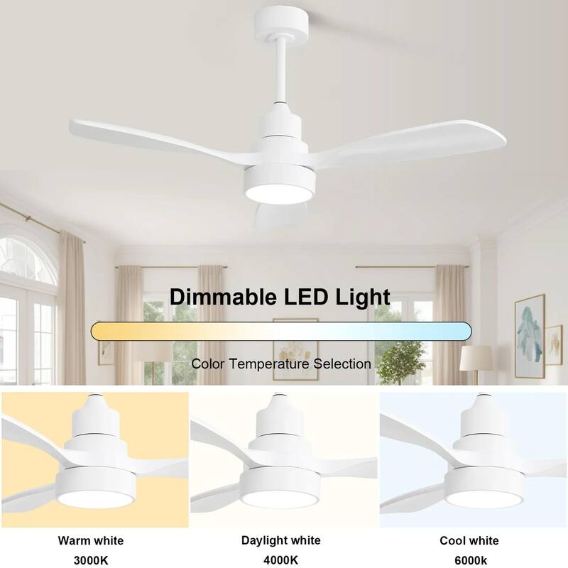 48 Inch Solid Wood Ceiling Fan with Dimmable Light 6 Speed Reversible DC Motor