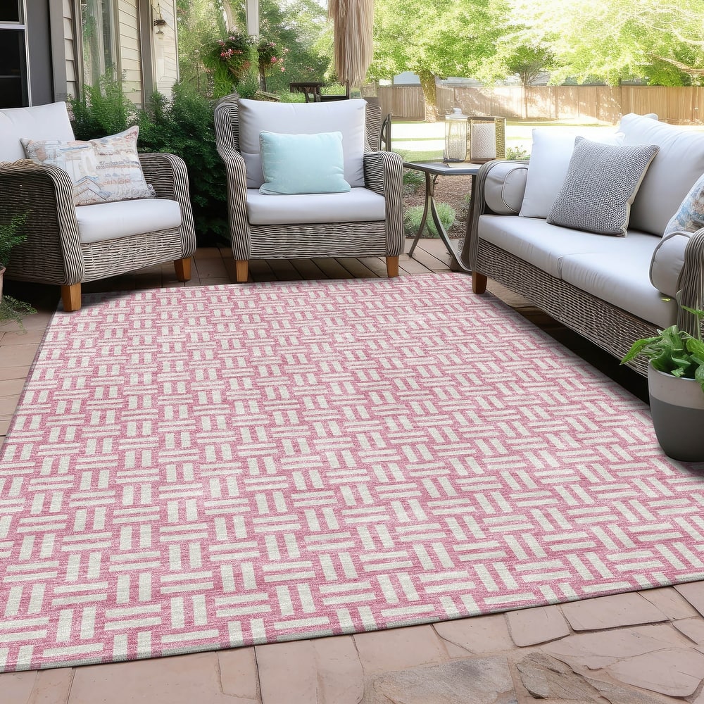 Machine Washable Indoor/ Outdoor Chantille Contempory Crosshatch Rug