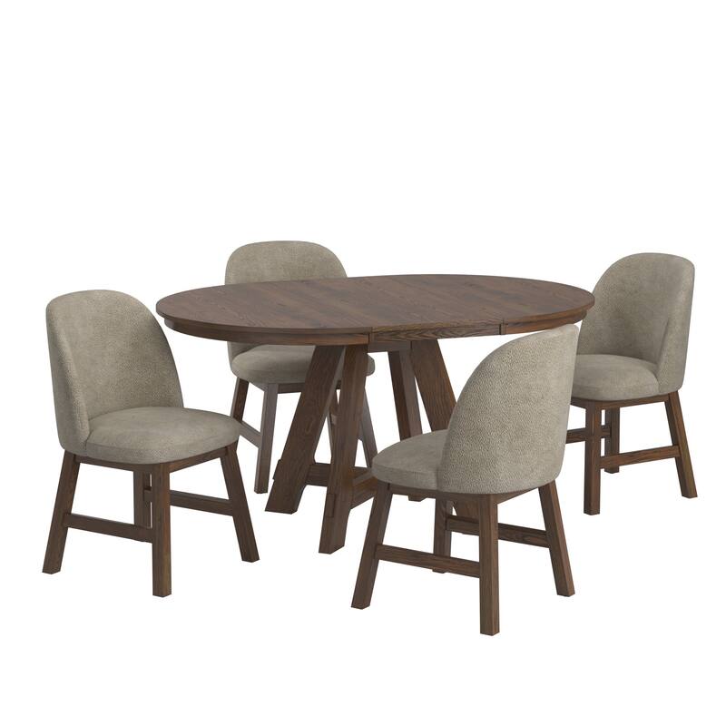 Harstad 42"-60" Wood Finish Extendable Round Dining Set with Curved Back Chairs by iNSPIRE Q Modern