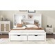 preview thumbnail 7 of 22, Queen Size Solid Pine Wood Platform Kids Bed Frame with Built-In Storage Shelves of the Headboard and 2-Drawers, White