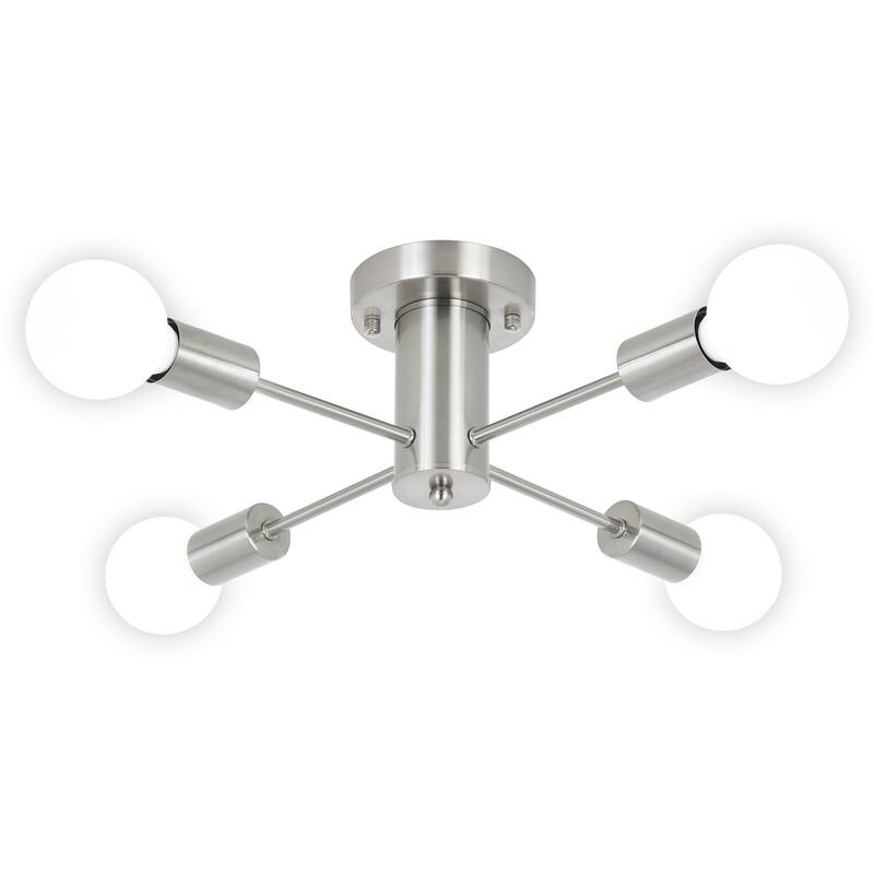 4-Light Modern Semi Flush Mount Chandelier for Bedroom Study Room