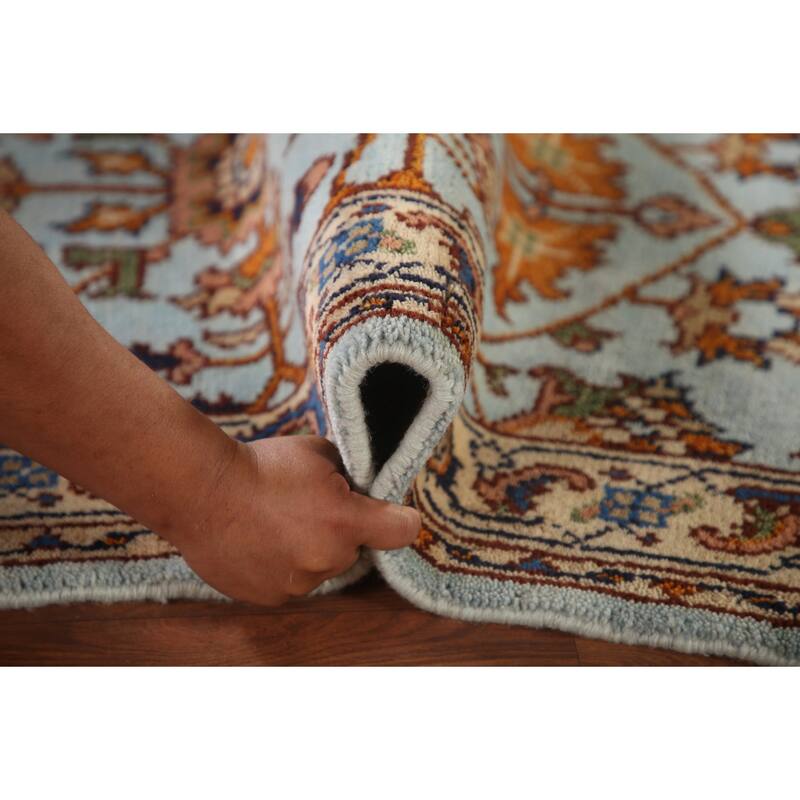 Light Blue Floral Heriz Serapi Oriental Accent Rug Wool Carpet - 2'11"x 5'1"