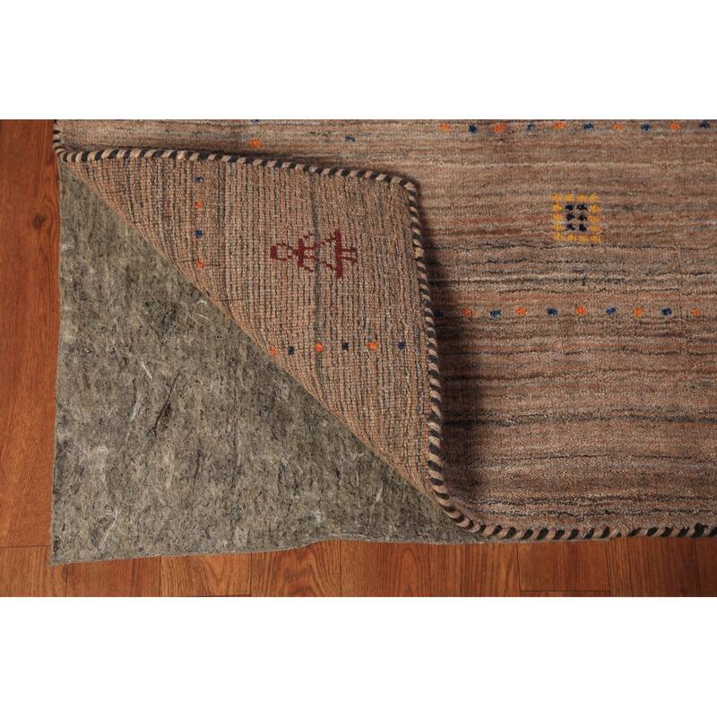 Striped Gabbeh Oriental Area Rug Handmade Brown Wool Carpet - 8'0" x 9'9"