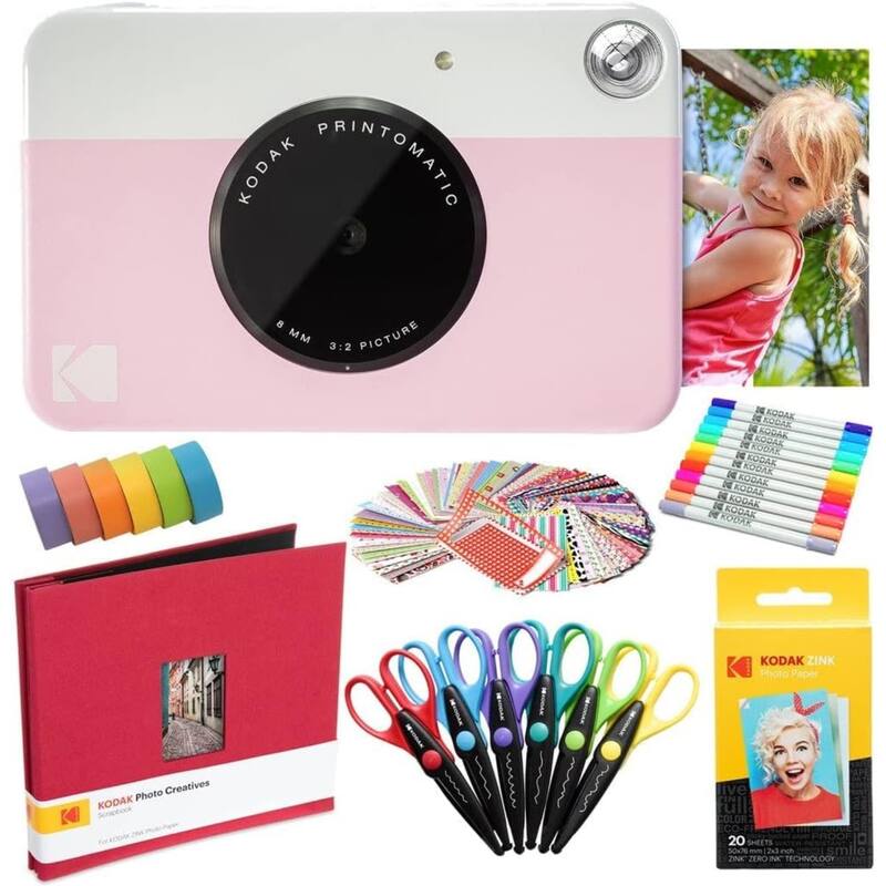 Kodak Printomatic Instant Print Camera, All-in-Bundle with Zink Paper, Photo Album & More - N/A - Blue