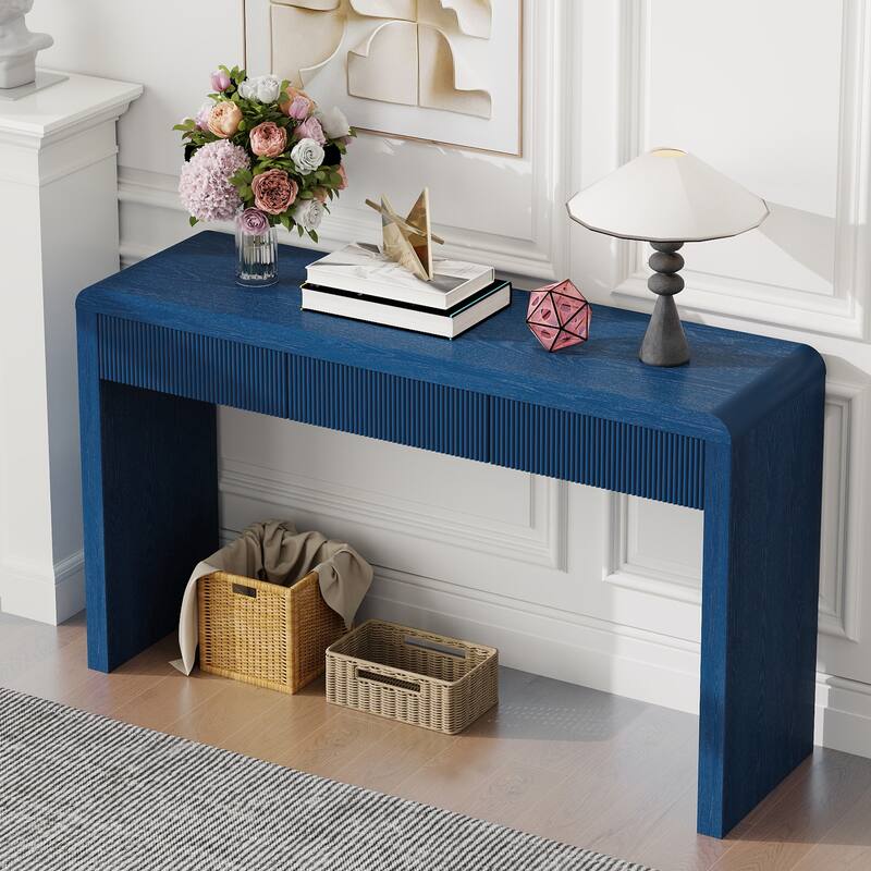Rustic Console Table with 3 Fluted Drawers