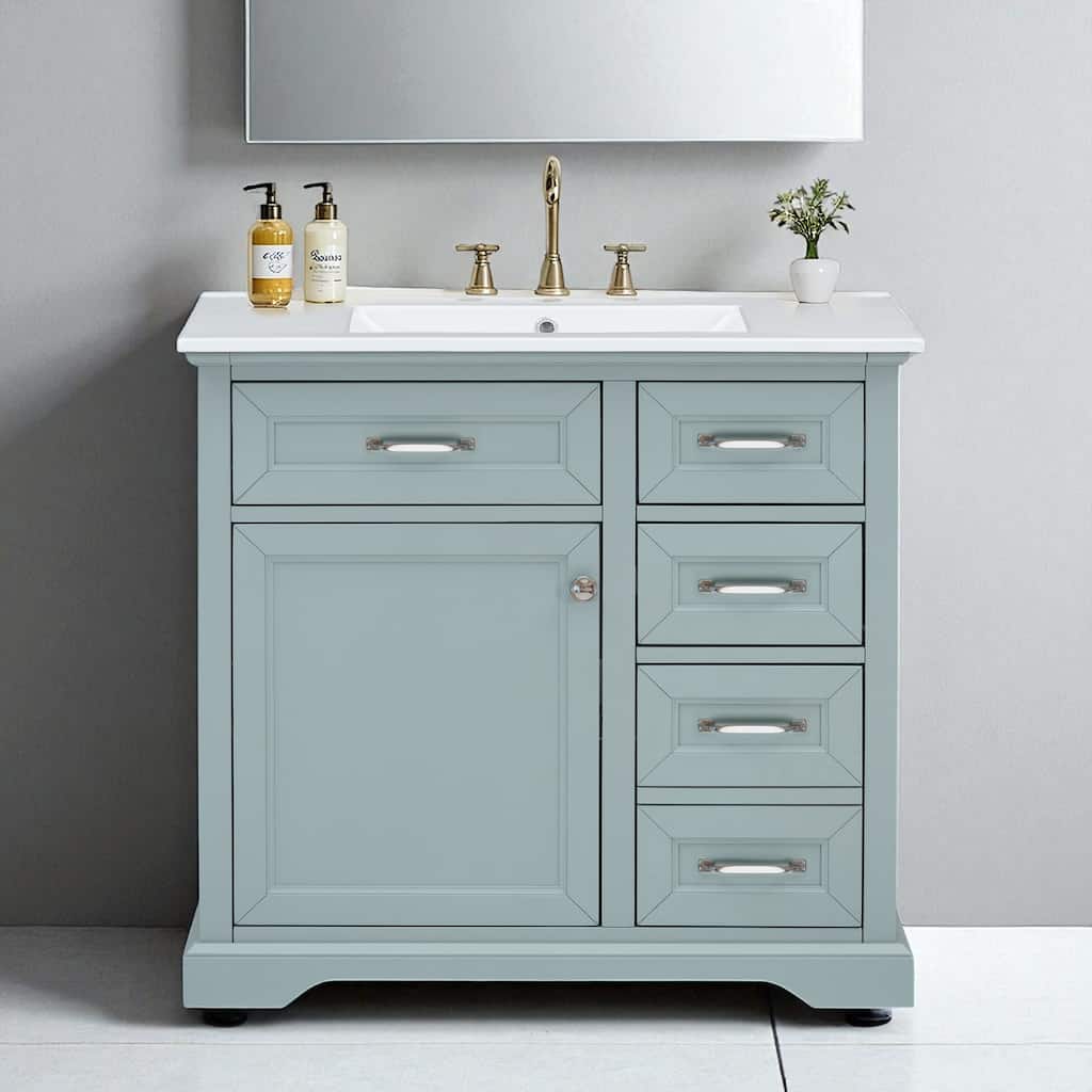 36" Bathroom Vanity Set with Ceramic Undermount Sink, Soft-Close Hinges & Tip-Out Drawers for Smart Storage