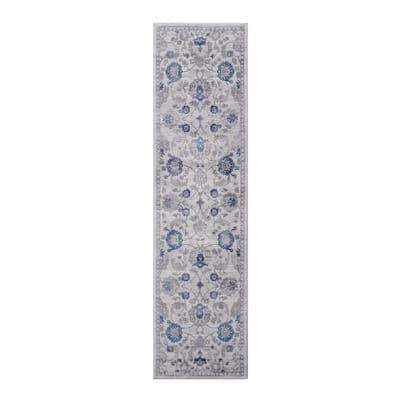 LOOM & LUXE Collection 2X8 Blue/Silver/Oriental Non-Shedding Area Rug - 96" D x 26" W x 0.35" H