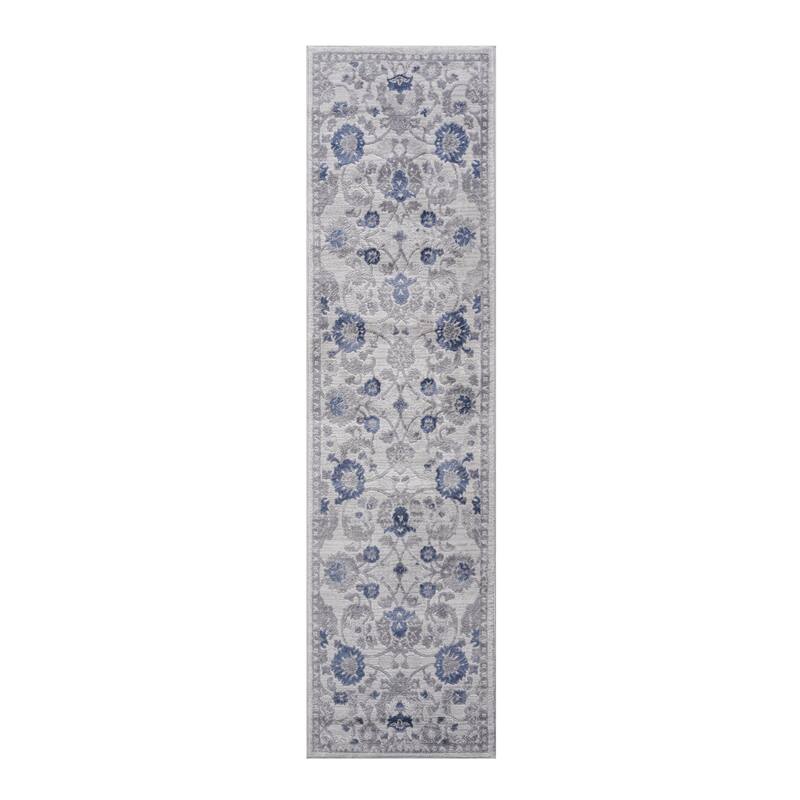MARFI Collection 2X8 Blue / Silver / Oriental Non-Shedding Runner Rug - 96" D x 26" W x 0.35" H