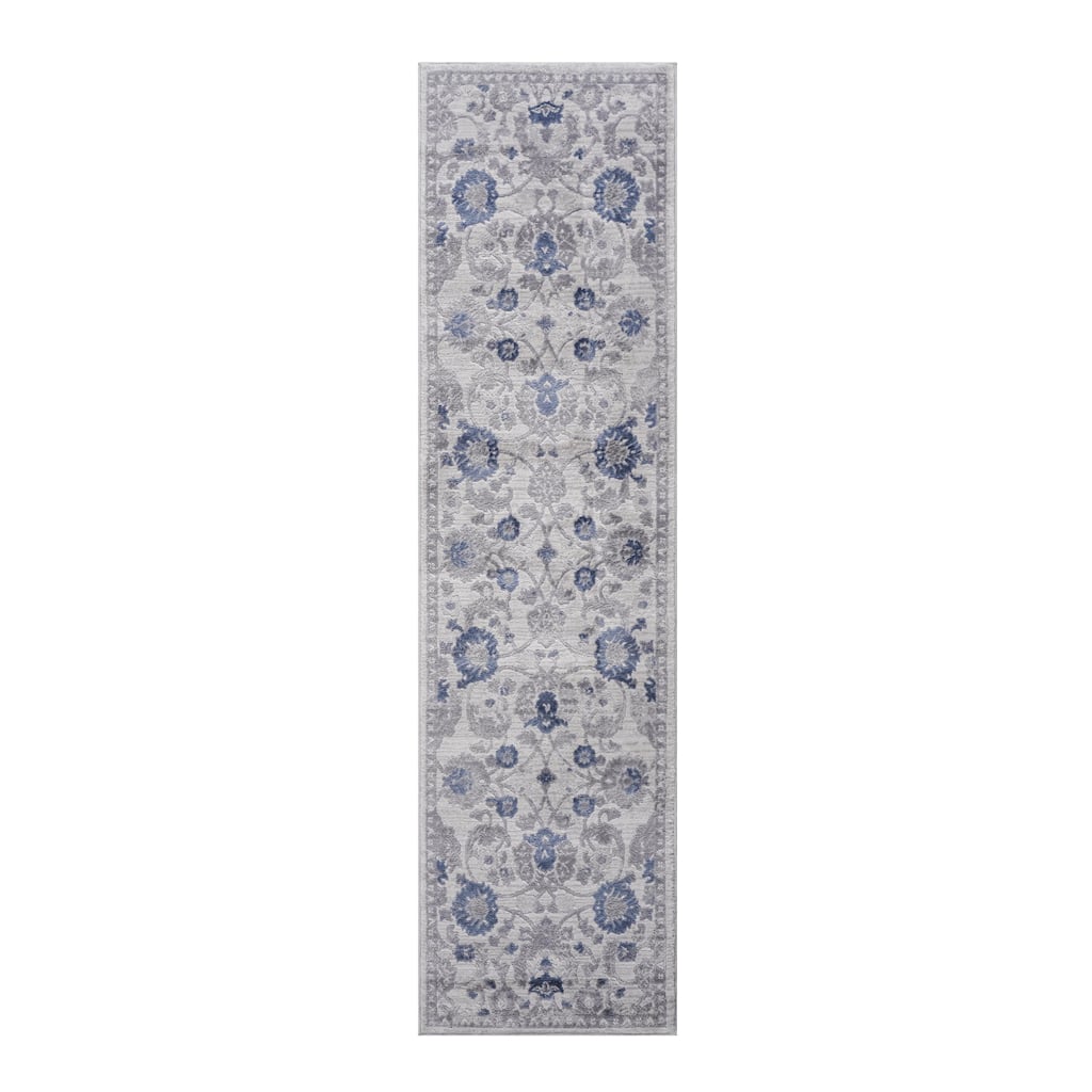 MARFI Collection 2X8 Blue / Silver / Oriental Non-Shedding Runner Rug - 96" D x 26" W x 0.35" H