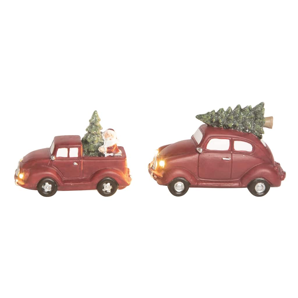 Transpac Resin Light Up Christmas Car Figurine Set of 2 Christmas Home Decorations