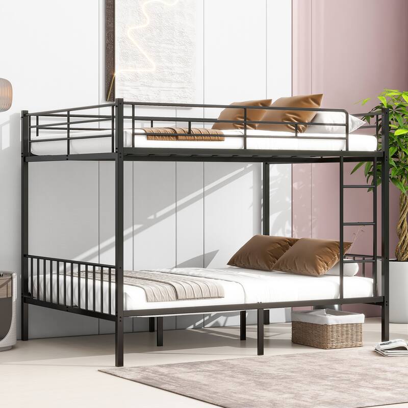 Heavy Metal Bunk Beds with Ladder Kids Bed Frame Twin / Twin XL / Full / Queen Size🏕️ - Queen over Queen - Black