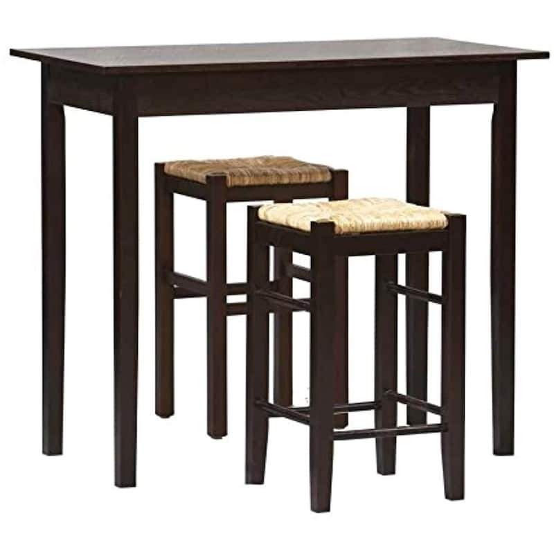 Wood Dining Set 3 Piece - Tavern Table & Counter Stools - Espresso Brown Finish