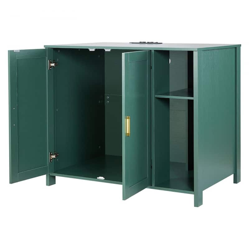 Dark Green P2 Particle Board Cat Litter Cabinet with Drawer and Power - 41.34 × 26.77 × 34.84 inch